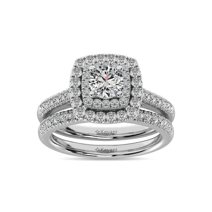 14K White Gold 1 Ct.Tw. Diamond Halo Engagement Ring