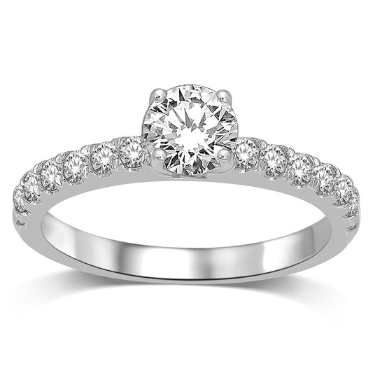 14K White Gold 3/4 Ct.Tw. Diamond Halo Engagement Ring