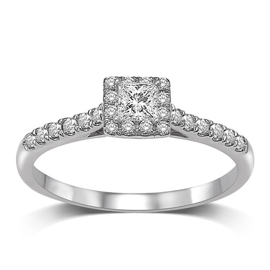14K White Gold 1/2 Ct.Tw. Diamond Halo Engagement Ring