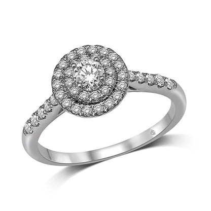 14K White Gold 1/2 Ct.Tw. Diamond Halo Engagement Ring