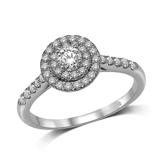 14K White Gold 1/2 Ct.Tw. Diamond Halo Engagement Ring