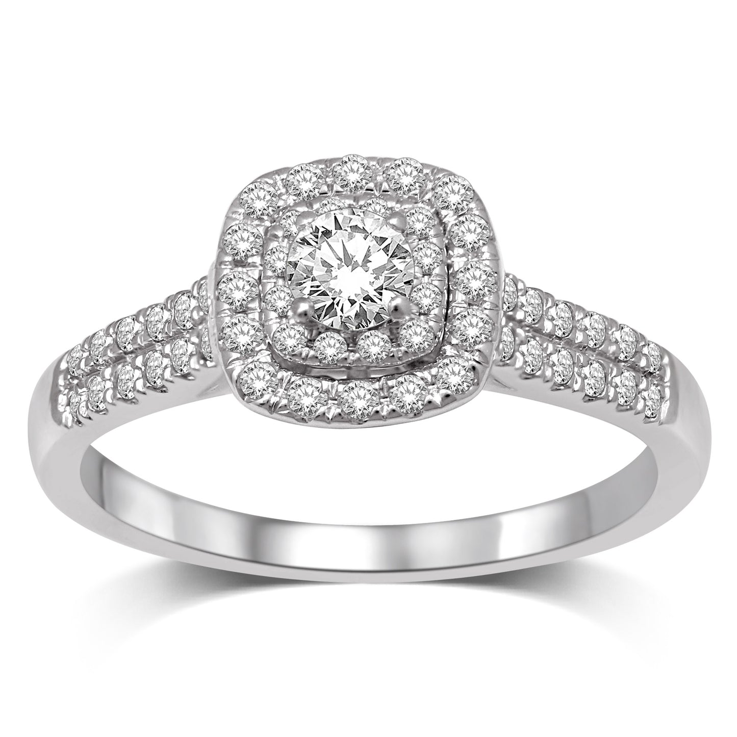 14K White Gold 1/2 Ct.Tw. Diamond Halo Engagement Ring