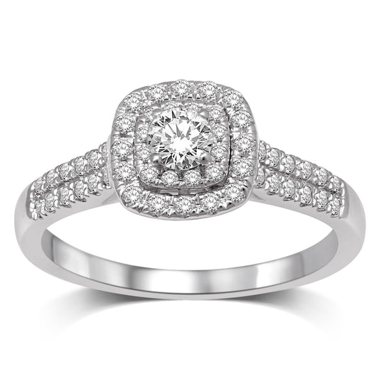 14K White Gold 1/2 Ct.Tw. Diamond Halo Engagement Ring