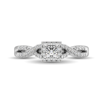14K White Gold 1/2 Ct.Tw. Diamond Halo Engagement Ring