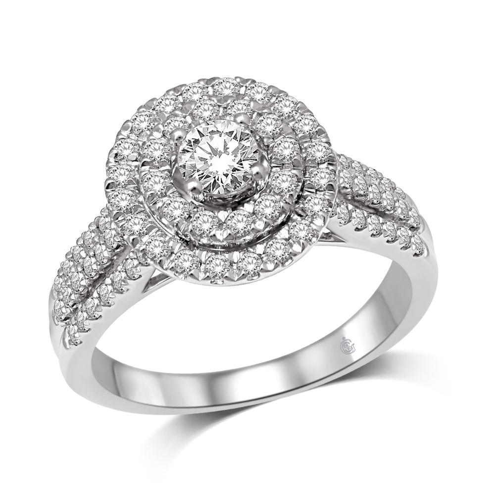 14K White Gold 1 Ct.Tw. Diamond Halo Engagement Ring