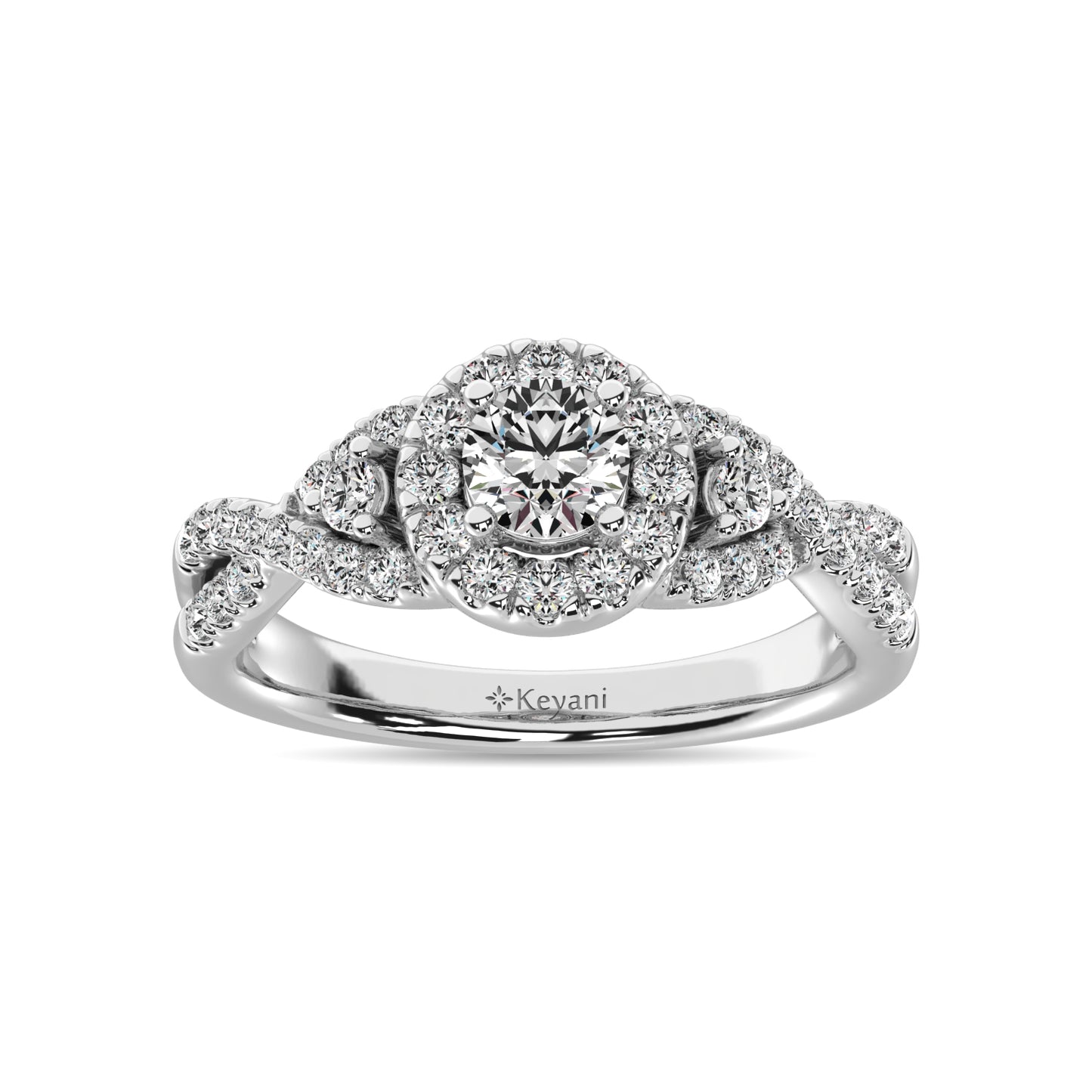 14K White Gold 1 Ct.Tw. Diamond Halo Engagement Ring