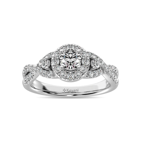 14K White Gold 1 Ct.Tw. Diamond Halo Engagement Ring