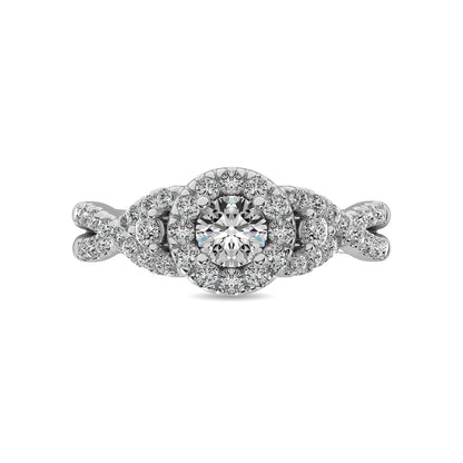 14K White Gold 1 Ct.Tw. Diamond Halo Engagement Ring