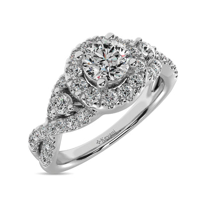 14K White Gold 1 Ct.Tw. Diamond Halo Engagement Ring