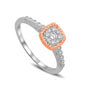 14K White Gold with accent of 14K Rose gold 1/4 Ct.tw Diamond Square Flower Engagement Ring