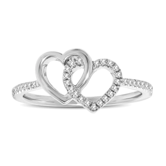 10K White Gold 1/6 Ct.tw Diamond Double Heart Ring