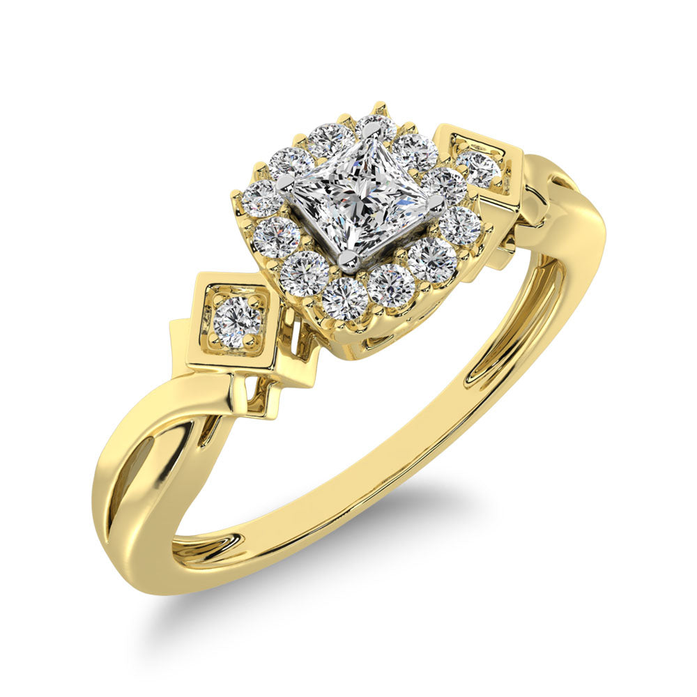 10K Yellow Gold Princess Cut Diamond 1/5 Ct.Tw. Engagement Ring