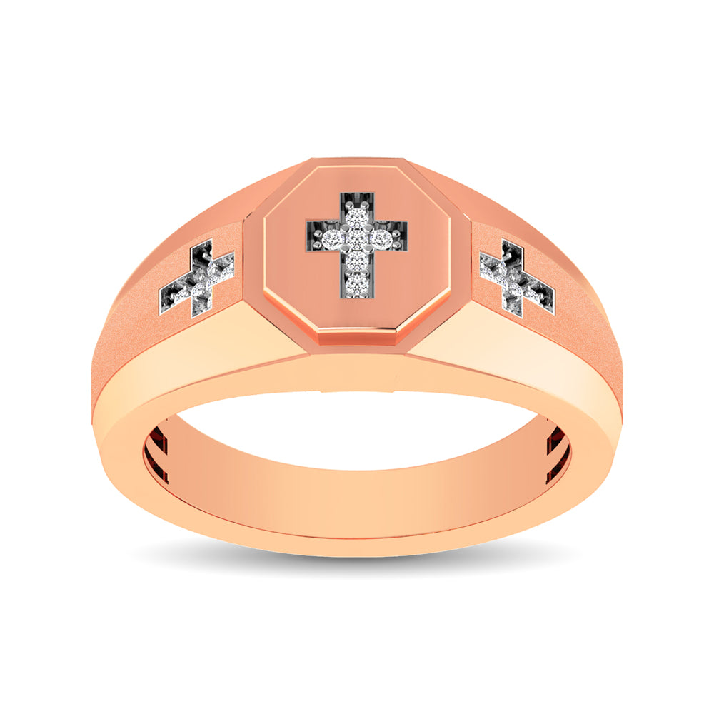 10K Rose Gold 1/20 Ct.Tw. Diamond Men's Cross Ring