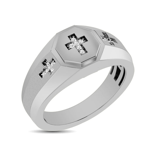10K White Gold 1/20 Ct.Tw. Diamond Men's Cross Ring