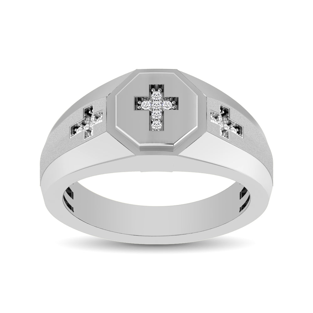 10K White Gold 1/20 Ct.Tw. Diamond Men's Cross Ring