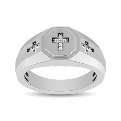10K White Gold 1/20 Ct.Tw. Diamond Men's Cross Ring