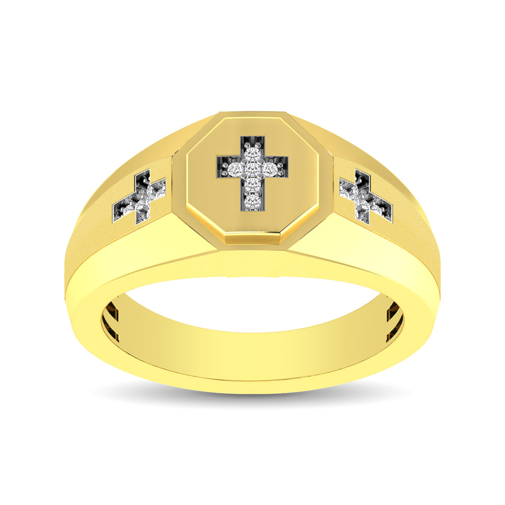 10K Yellow Gold 1/20 Ct.Tw. Diamond Men's Cross Ring