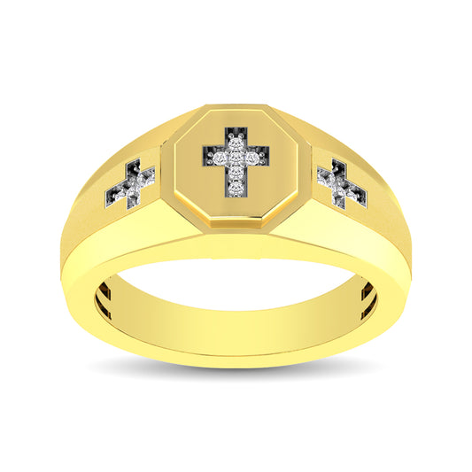 10K Yellow Gold 1/20 Ct.Tw. Diamond Men's Cross Ring