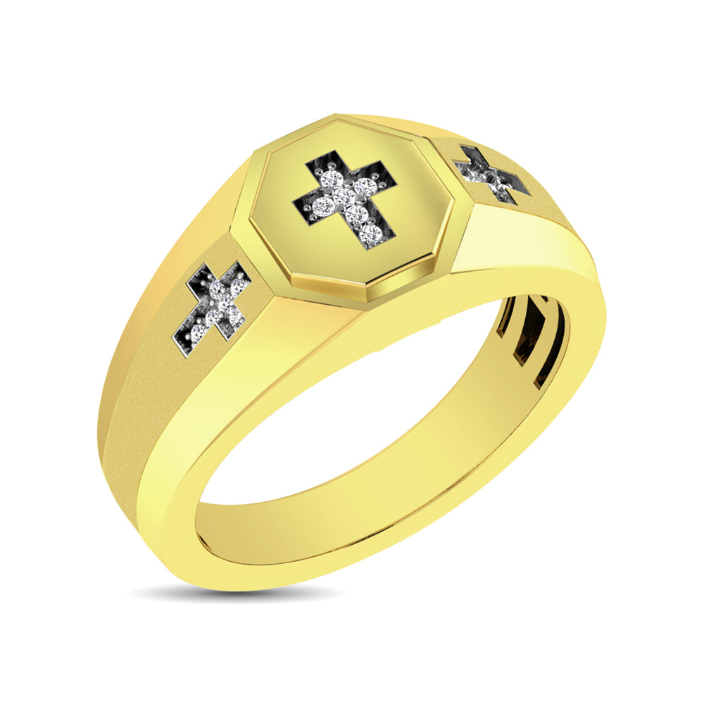 10K Yellow Gold 1/20 Ct.Tw. Diamond Men's Cross Ring