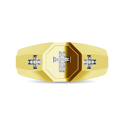 10K Yellow Gold 1/20 Ct.Tw. Diamond Men's Cross Ring