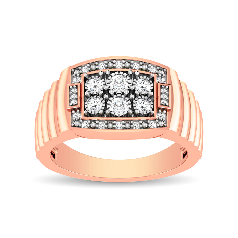 10K Rose Gold 1/4 Ct.Tw. Diamond Illusion Men's Fashion Ring