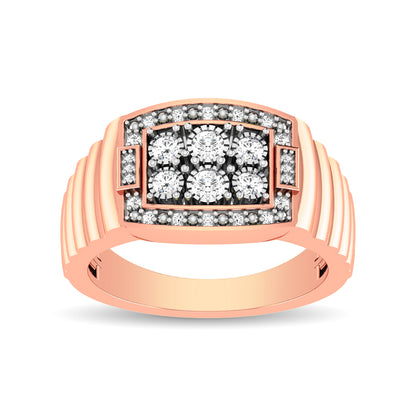10K Rose Gold 1/4 Ct.Tw. Diamond Illusion Men's Fashion Ring