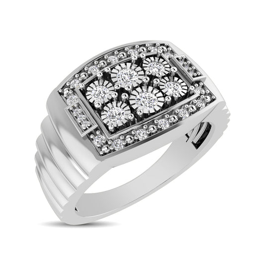 10K White Gold 1/4 Ct.Tw. Diamond Illusion Men's Fashion Ring