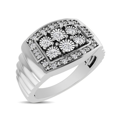 10K White Gold 1/4 Ct.Tw. Diamond Illusion Men's Fashion Ring