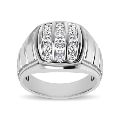 10K White Gold 1 Ct.Tw. Diamond Vertical Stripe Men�s Fashion Ring