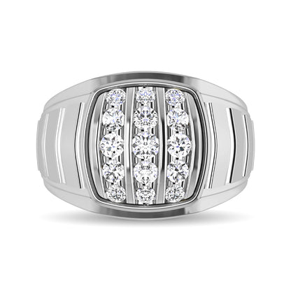 10K White Gold 1 Ct.Tw. Diamond Vertical Stripe Men�s Fashion Ring