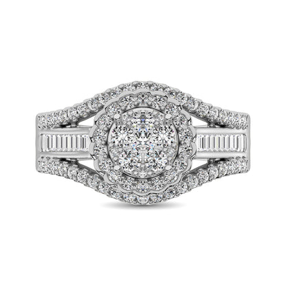 10K White Gold Round and Baguette Diamond 1 Ct.Tw. Engagement Ring