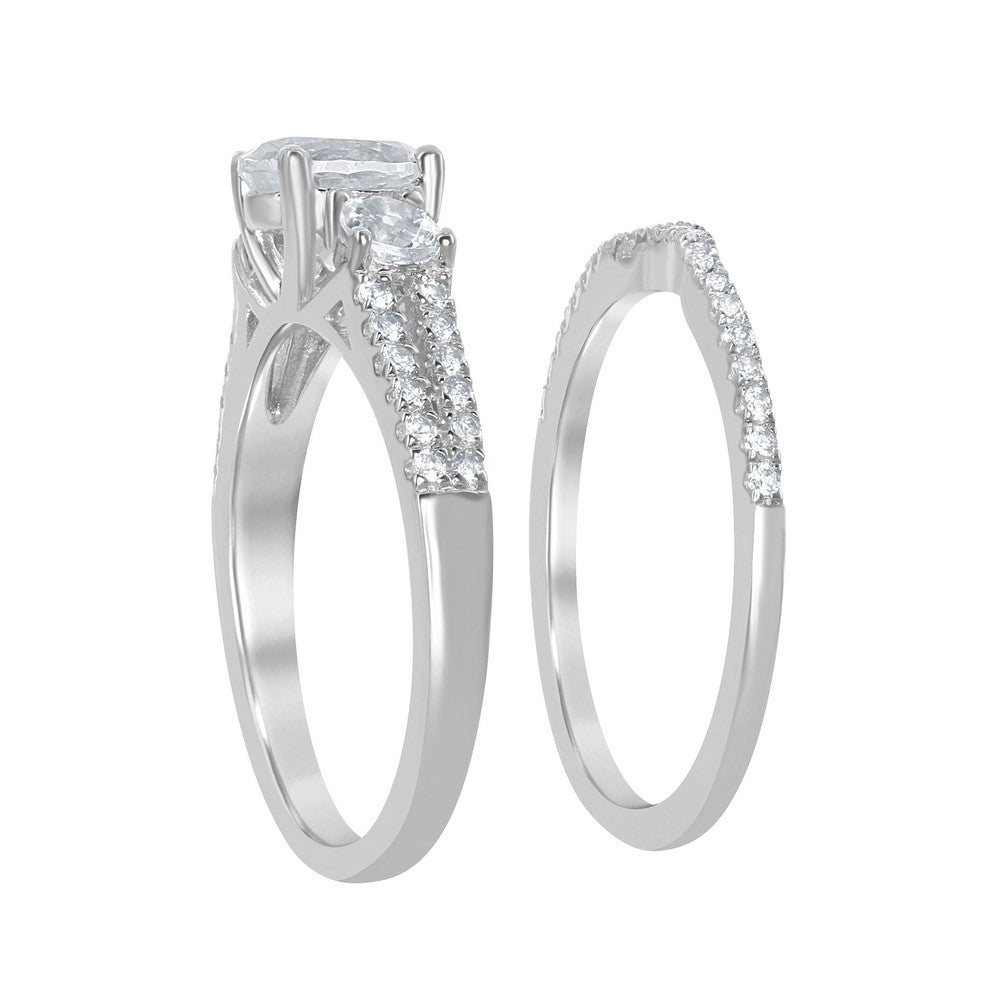 Sterling Silver Halo Designed Triple 2.4 cttw White Topaz Wedding and Engagment Bridal Ring