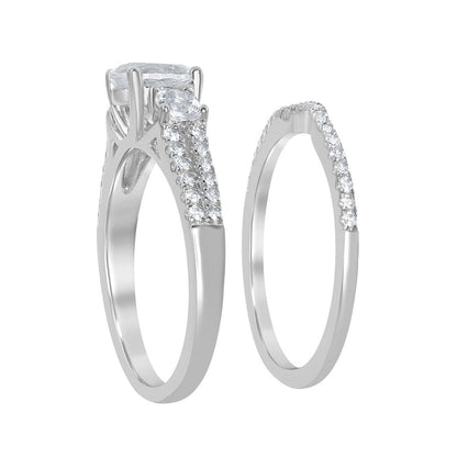 Sterling Silver Halo Designed Triple 2.4 cttw White Topaz Wedding and Engagment Bridal Ring
