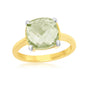 Sterling Silver Gold Plated Four-Prong Checkered 3.44cttw Green Amethyst Ring