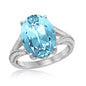 Sterling Silver 14x10mm Oval w/ CZ Open Shank - Aqua Swarovski Element Ring