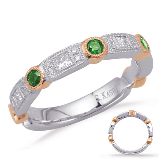 Rose & White Gold Emerald & Diamond Ring