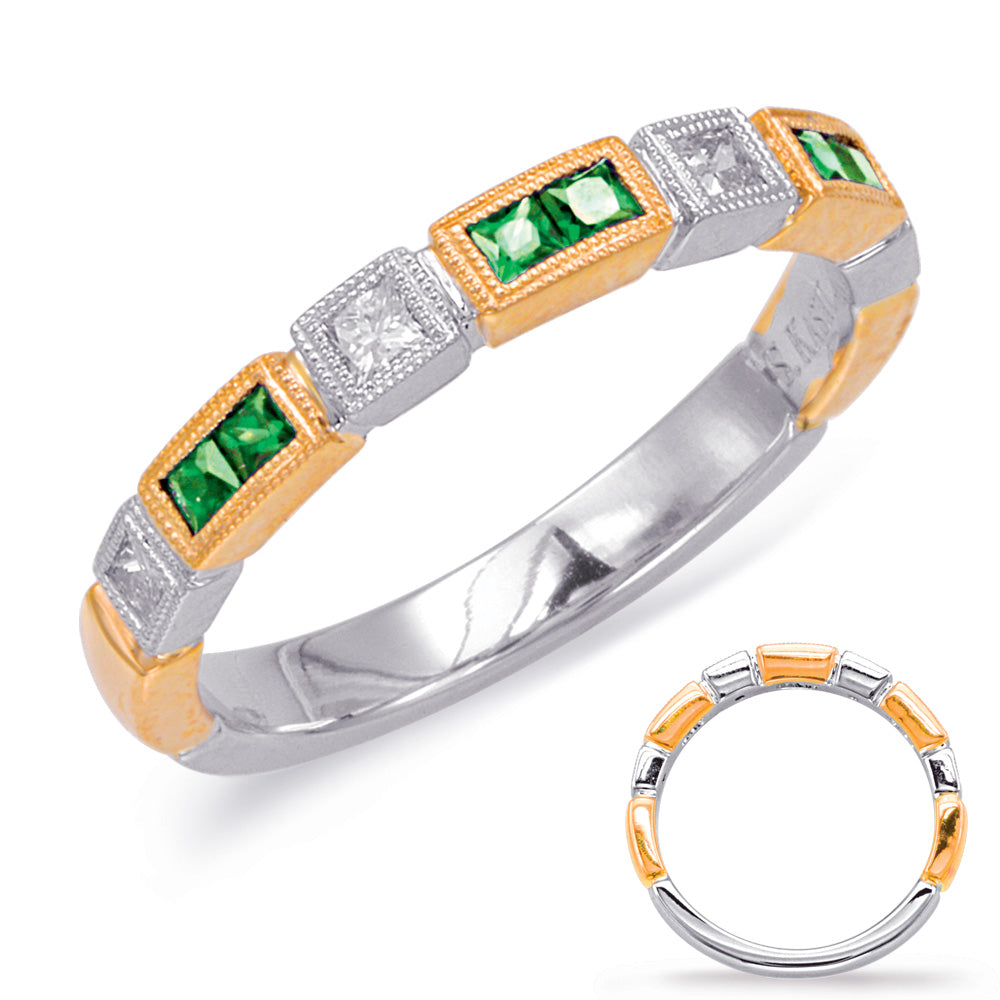 Rose & White Gold Emerald & Diamond Ring