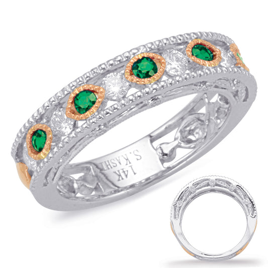Rose & White Gold Emerald & Diamond Ring