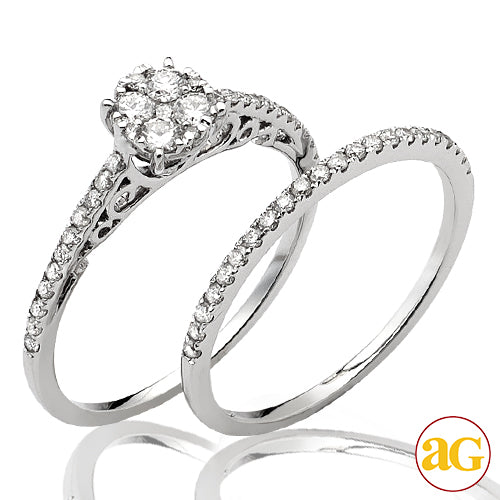 14KW 0.55CTW DIAMOND ROUND CLUSTER HEAD BRIDAL SET