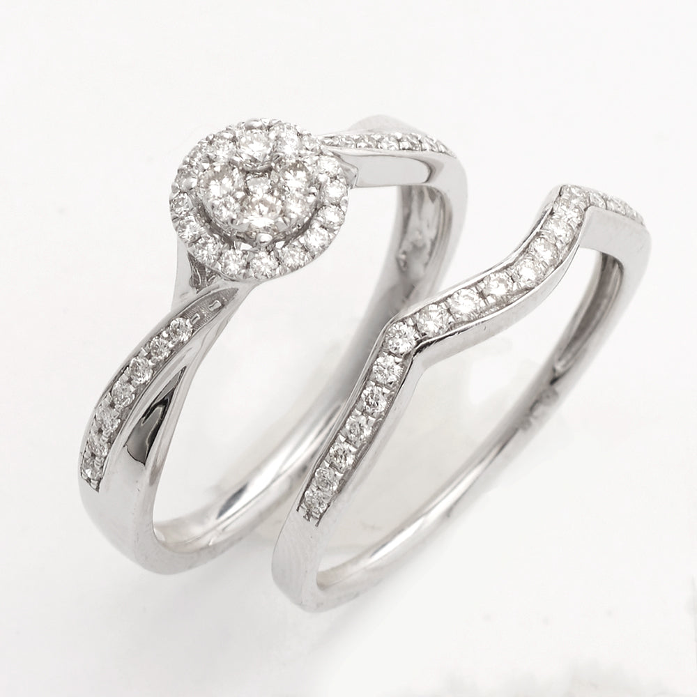 14KW 0.50CTW ROUND CLUSTER DIAMOND BRIDAL SET WITH