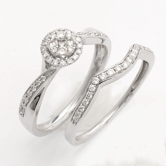 14KW 0.50CTW ROUND CLUSTER DIAMOND BRIDAL SET WITH
