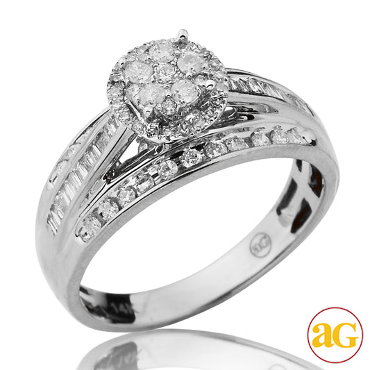 14KW 0.65CTW DIAMOND ROUND CLUSTER BRIDAL RING WIT