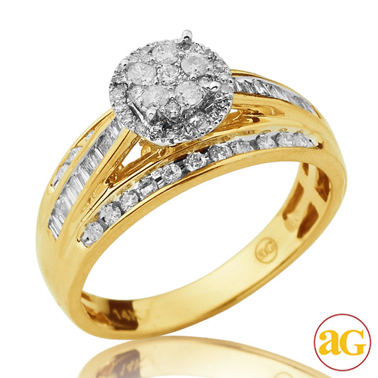 14KY 0.65CTW DIAMOND ROUND CLUSTER BRIDAL RING