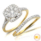 14KY 1.00CTW DIAMOND ROUND CLUSTER BRIDAL SET WITH