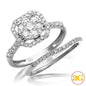 14KW 1.05CTW DIAMOND ROUND CLUSTER BRIDAL SET WITH