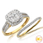 14KY 1.00CTW DIAMOND ROUND CLUSTER BRIDAL SET WITH