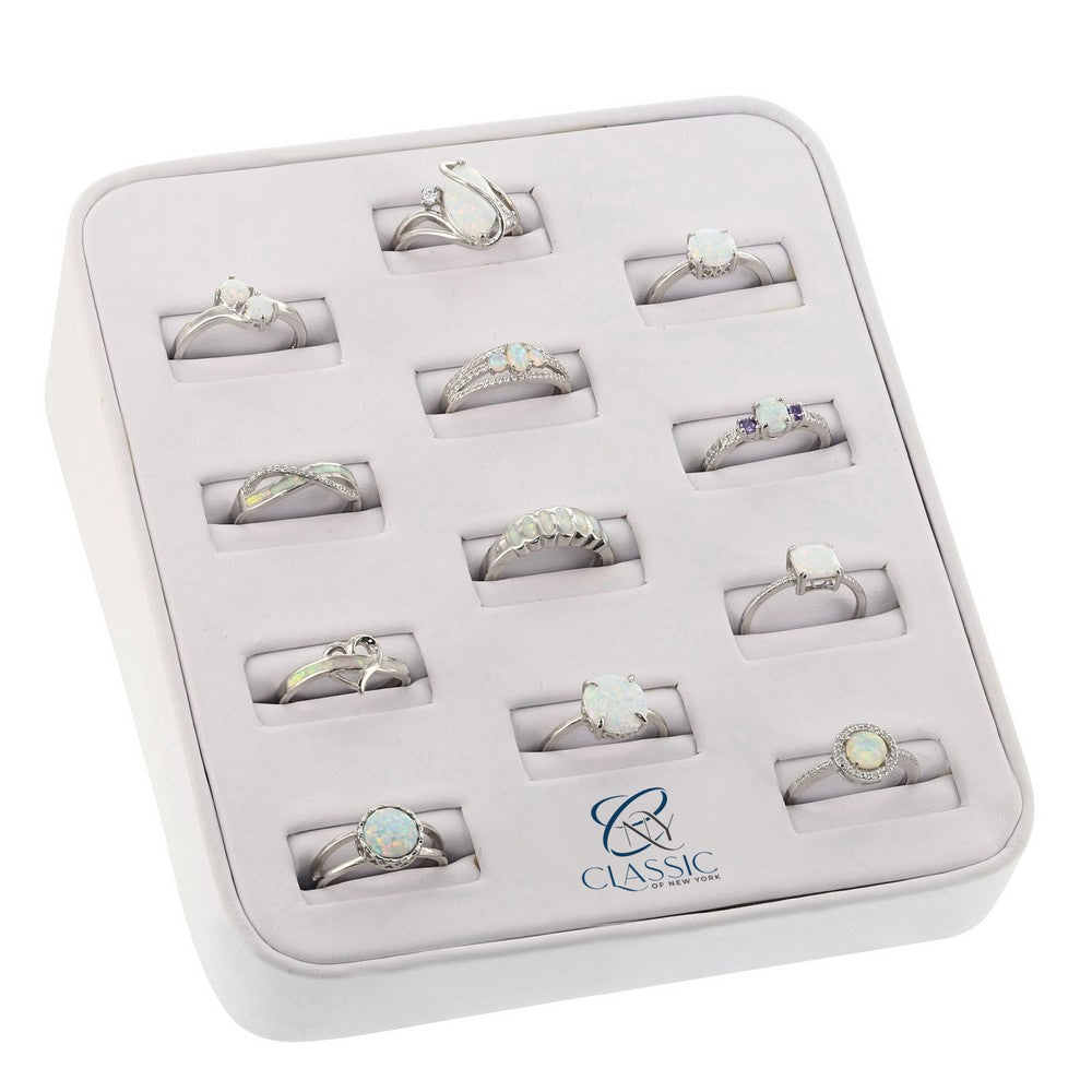 Sterling Silver, Assorted White Opal Rings, 12 PC on Display