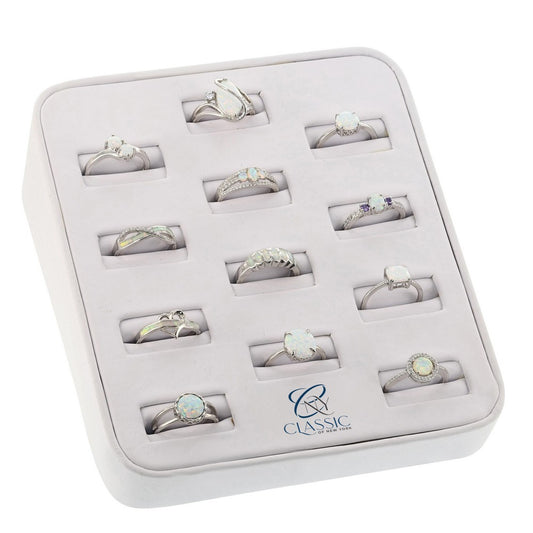 Sterling Silver, Assorted White Opal Rings, 12 PC on Display