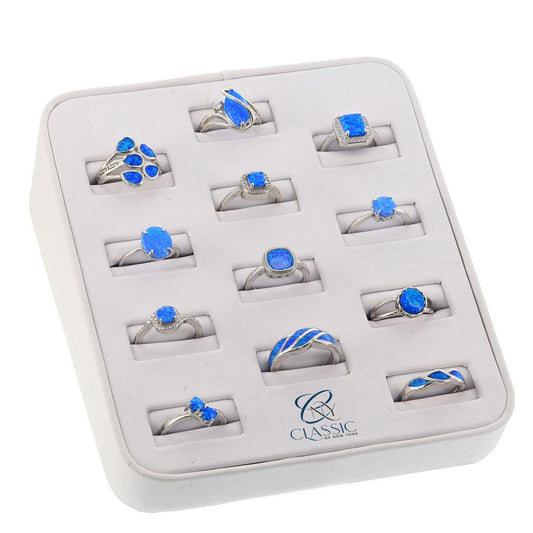 Sterling Silver, Assorted Blue Opal Rings, 12 PC on Display