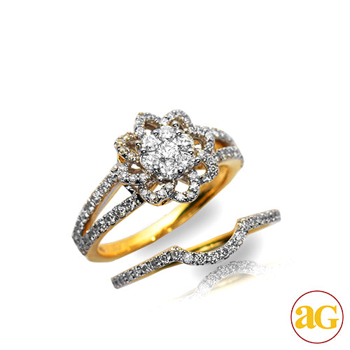 14KY 1.00CTW DIAMOND BRIDAL SET - FLOWER HEAD WITH